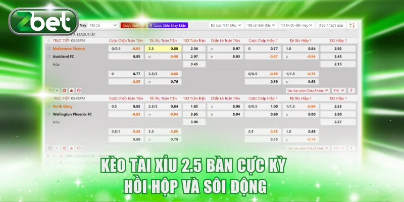 Kèo tài xỉu 2.5 bàn cực kỳ hồi hộp và sôi động